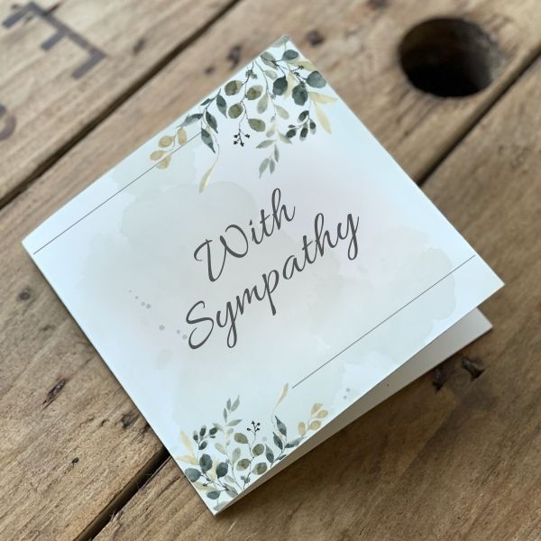 Folded Sympathy Cards, with a green and yellow floral design , Printed on 350 Silk Premium Card