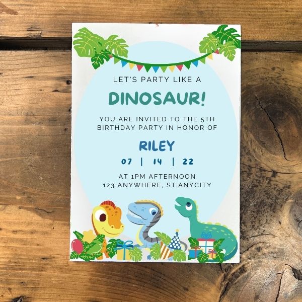 Party Invitations, printed on 350g Silk Premium Card for a dinosaur themed birthday party