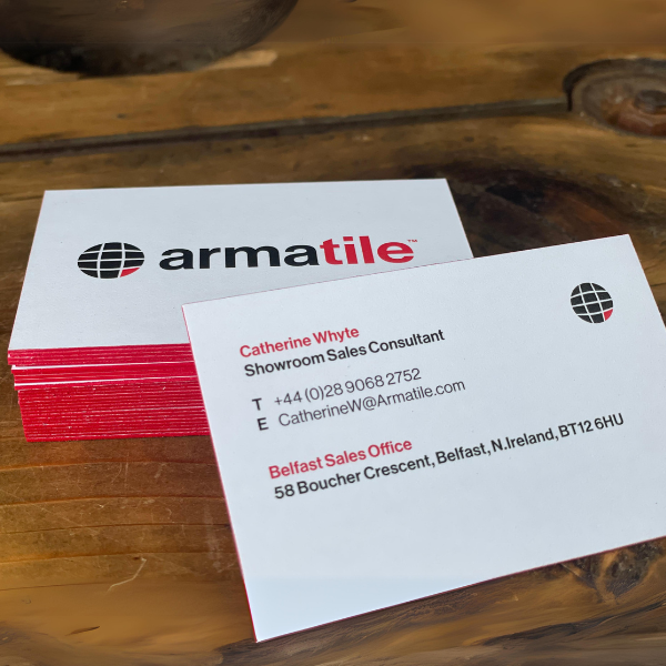 Red, white and black Rectangle business card for Armatile