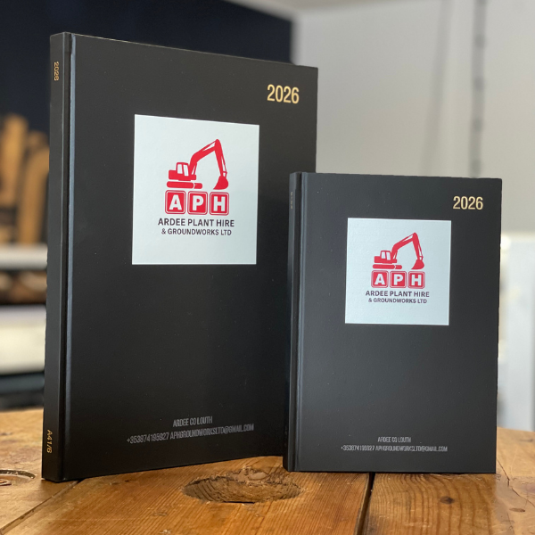 Black A4 and A5 2026 Diary on wooden table