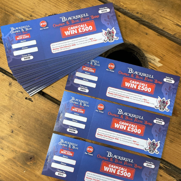 Blue and red Blackskull raffle tickets