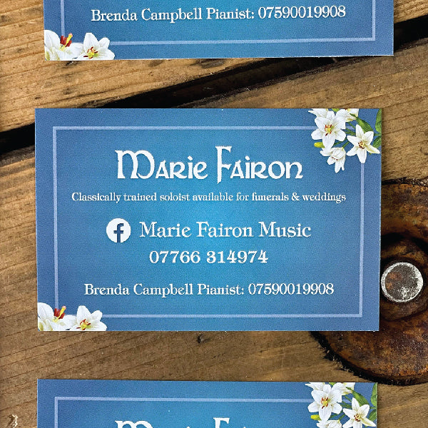 Business Cards with a Matt Lamination Finish, printed for Marie Fairon