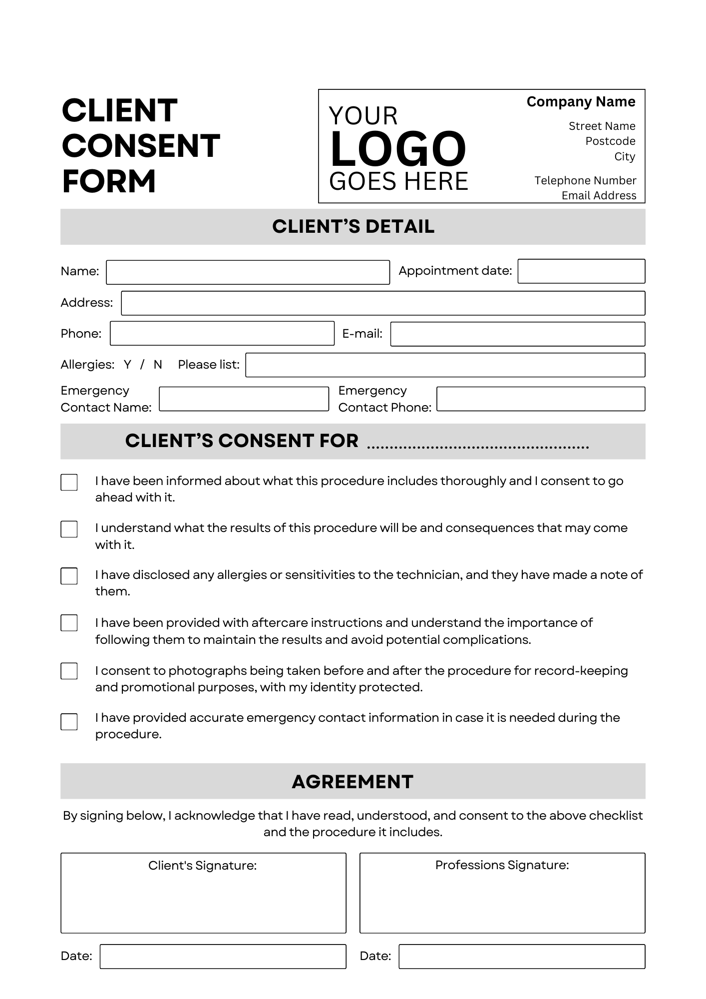 Client consent form