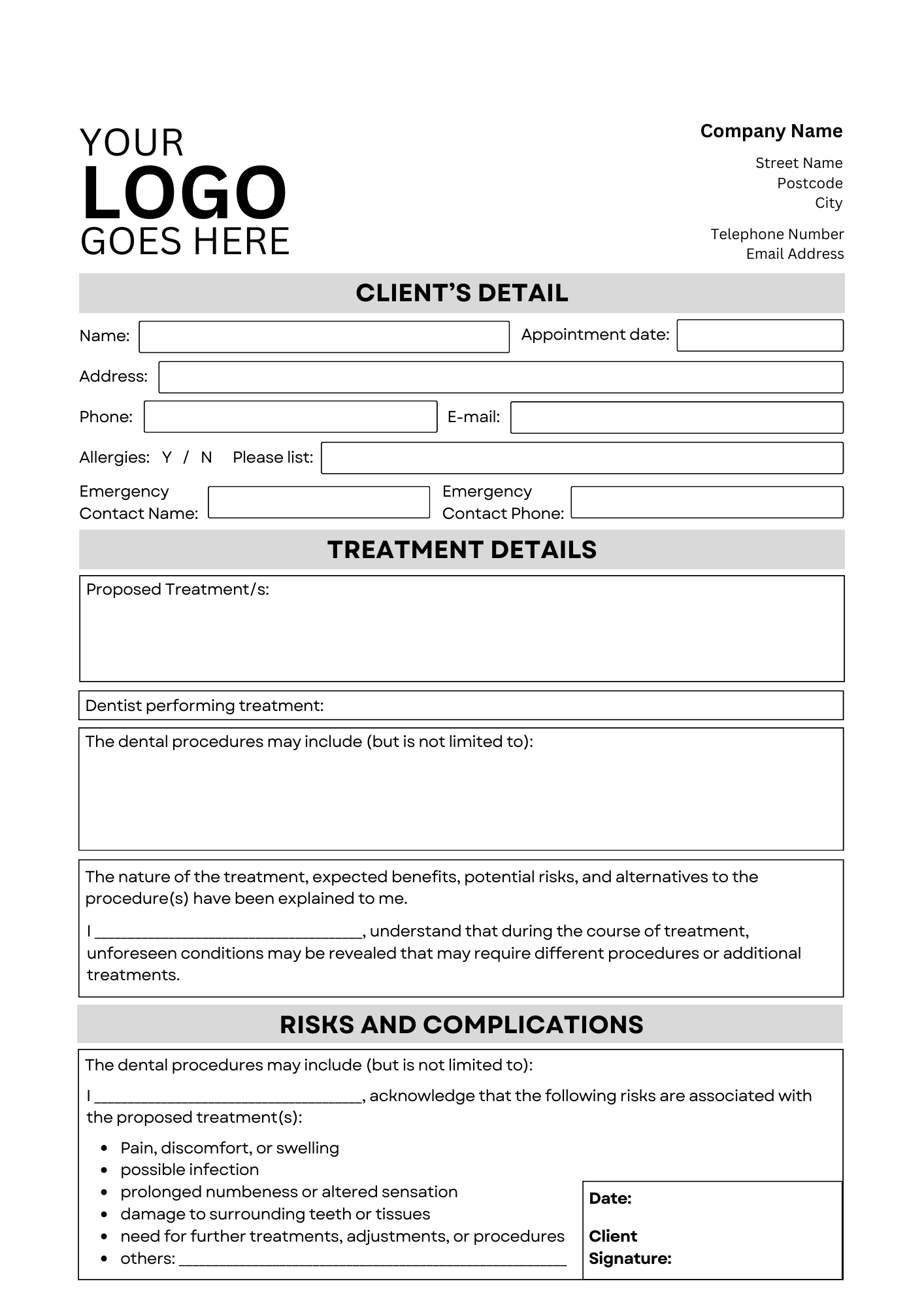 dentist consent form