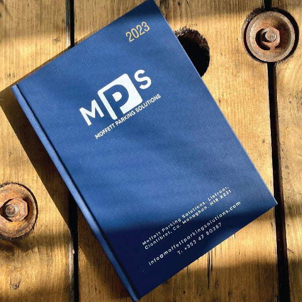 A5 Navy Diary with the logo and contact details for MPS Moffett
