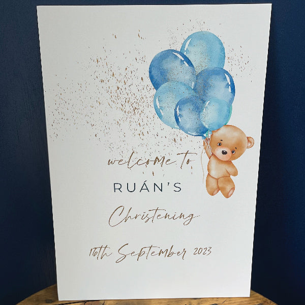 Welcome Sign for a Christening, printed on A2 Foamex Board