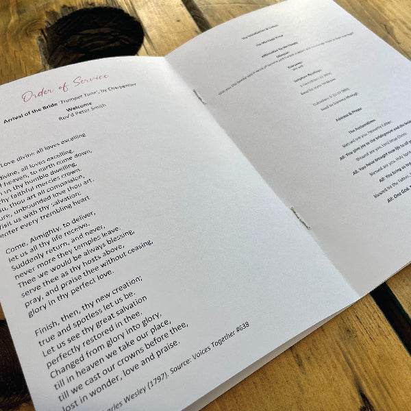 Inside of a Wedding Order of Service Booklet