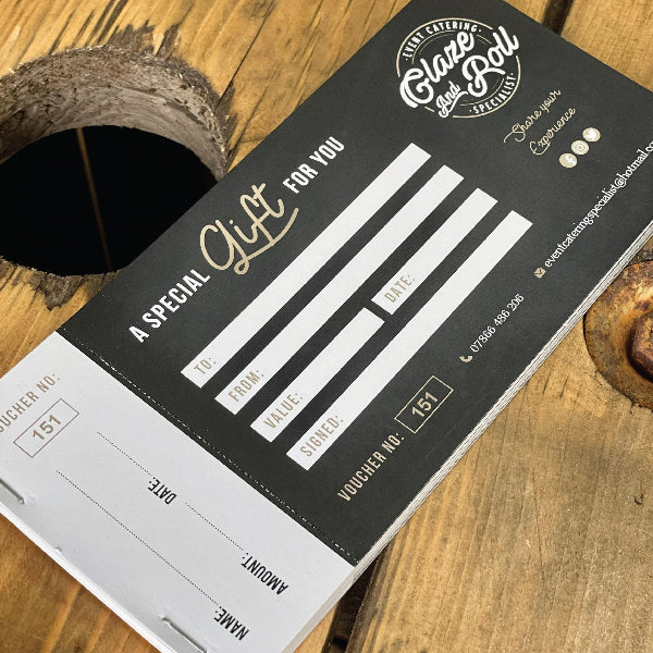 Gift Vouchers, with a tear-off section for Glaze & roll