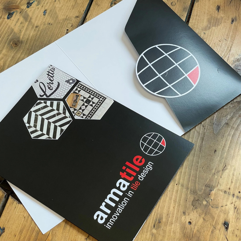 Black Interlocking Presentation Folder for Armatile, with cuts for Business Cards