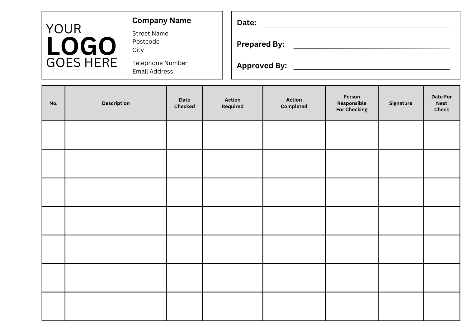 Maintenance checklist