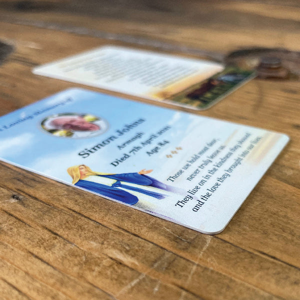 Close Up of UV Printed Memorial Cards