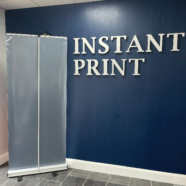 The Back of a Pop up Banner in the office of Instant Print Armagh