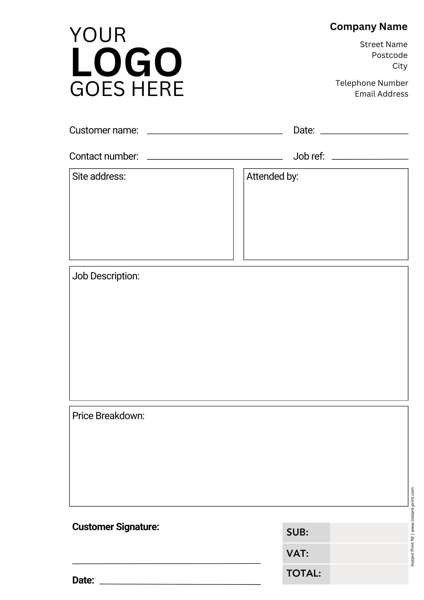 Quotation Book, NCR - Upload your artwork and contact details