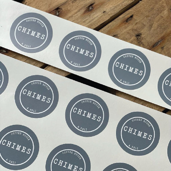 Grey Circle Stickers for Chimes Coffee House