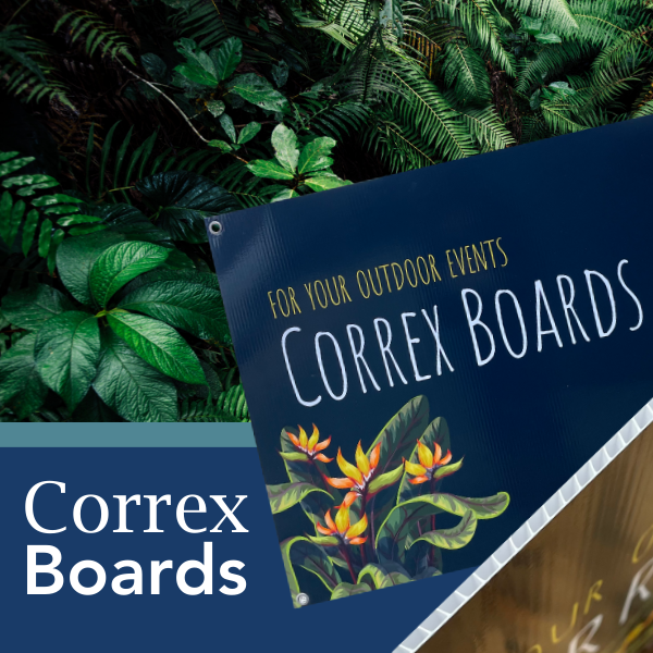 Trade Show Correx Boards on a jungle background