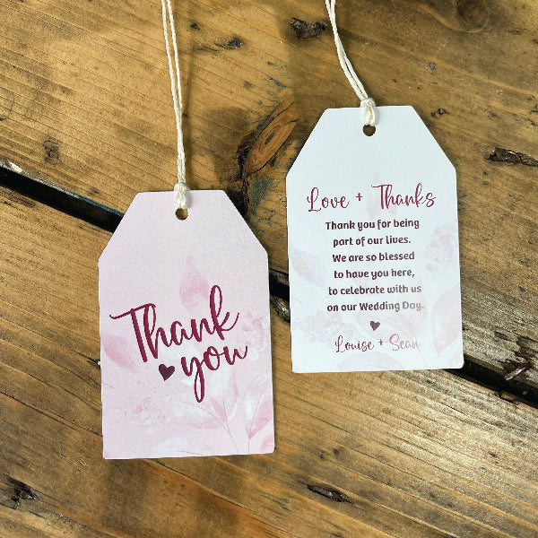 Small Light Pink Double Sided Gift Tag, with a Thank you message on the front and back.