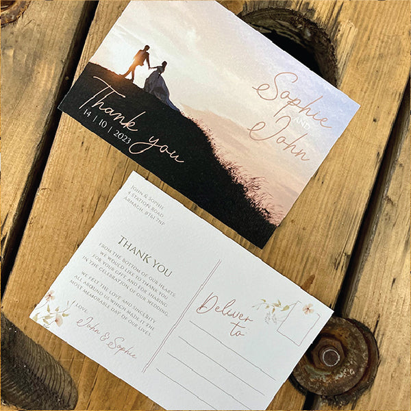 Double-dided Texturised Wedding Thank You Postcard, printed on Tintoretto Gesso Card