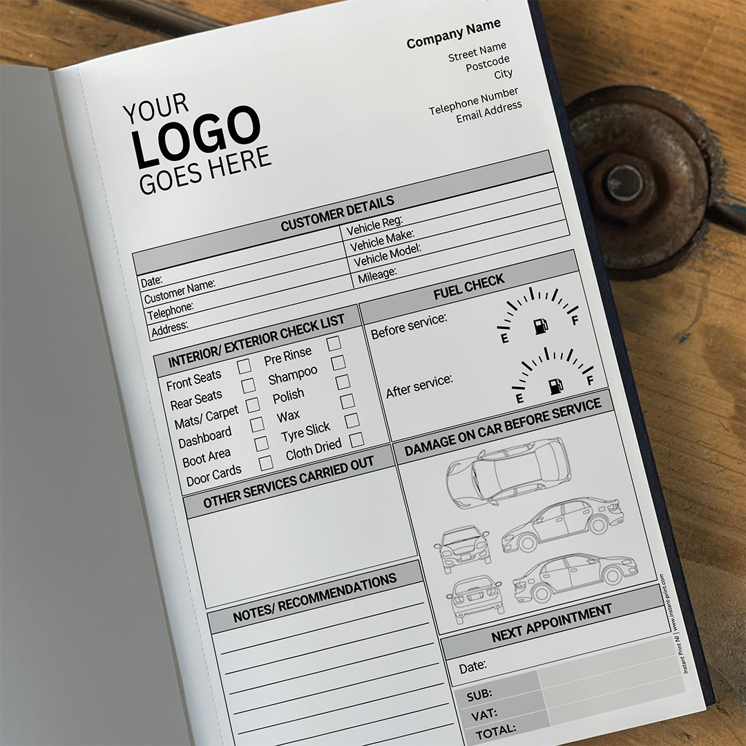 Car Valeting NCR Book, Upload your artwork and contact details
