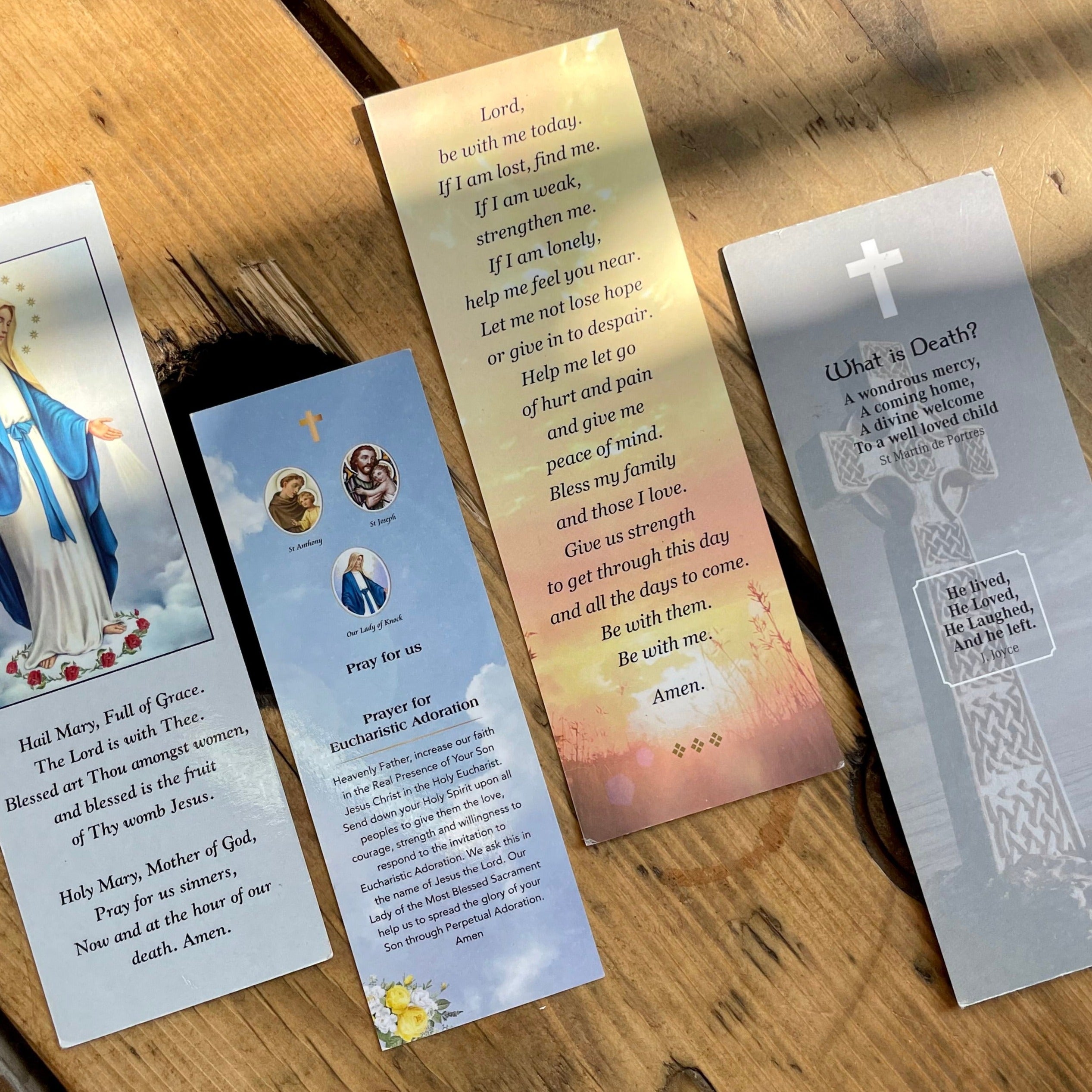 Memorial Bookmarkers with image on one side and verse on the back.