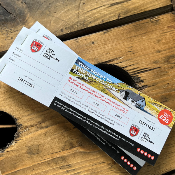 Armagh GAA raffle tickets with perforated edge
