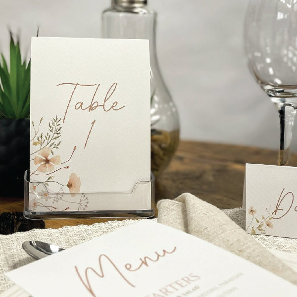 Texturised Wedding Table Name Card with the text "Table 1" and a floral design