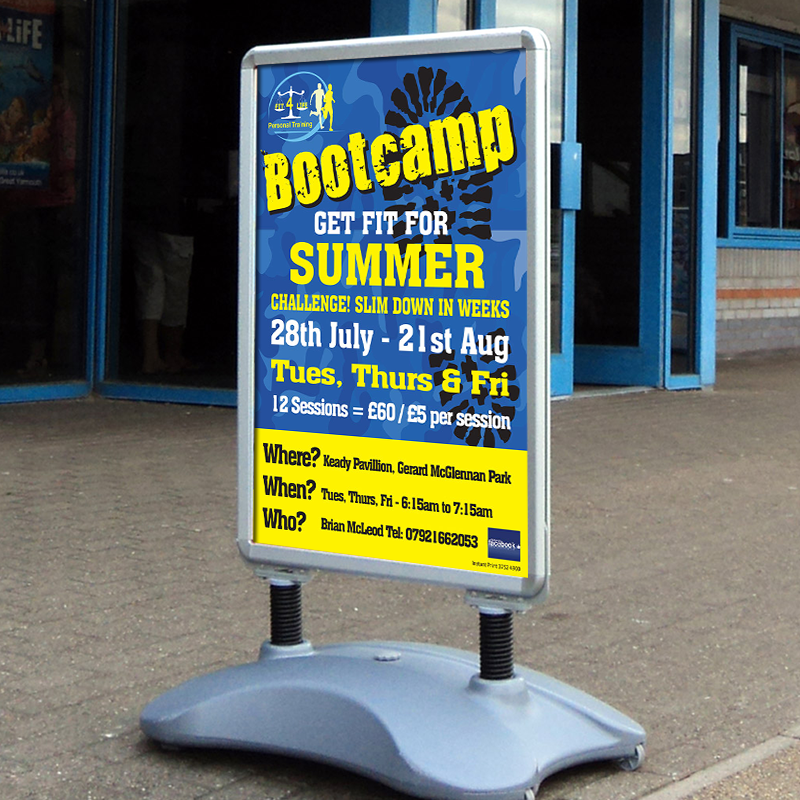 Poster of a Bootcamp in a water base pavement sign