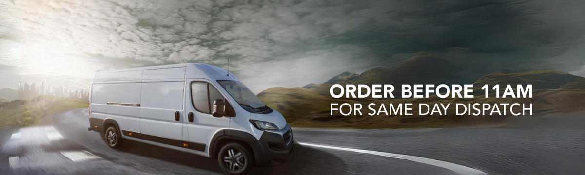 Next Day Delivery Van Driving on Road