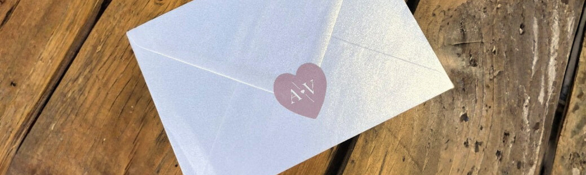Love Heart Shape Sticker on Pearlised Envelop
