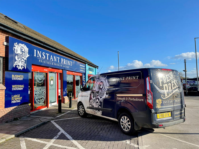 Instant Print NI Portadown with Instant Print Van Parked Outside