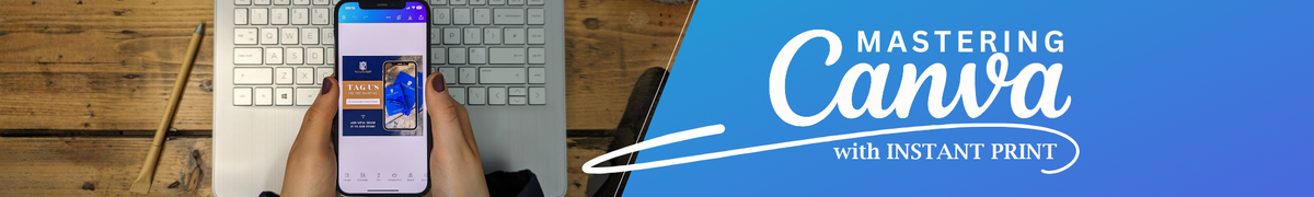 Person on Ipad looking at Mastering Canva with Instant Print