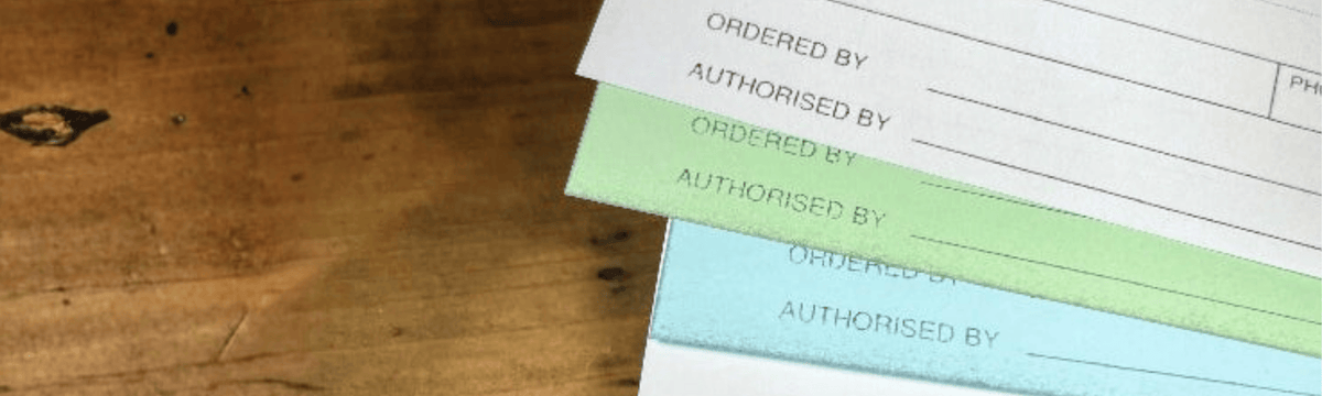 Triplicate Invoice Book. White, Green and Blue Page