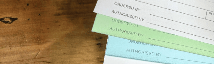 Triplicate Invoice Book. White, Green and Blue Page