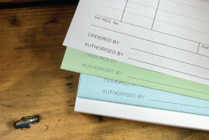 Triplicate Invoice Book. White, Green and Blue Page