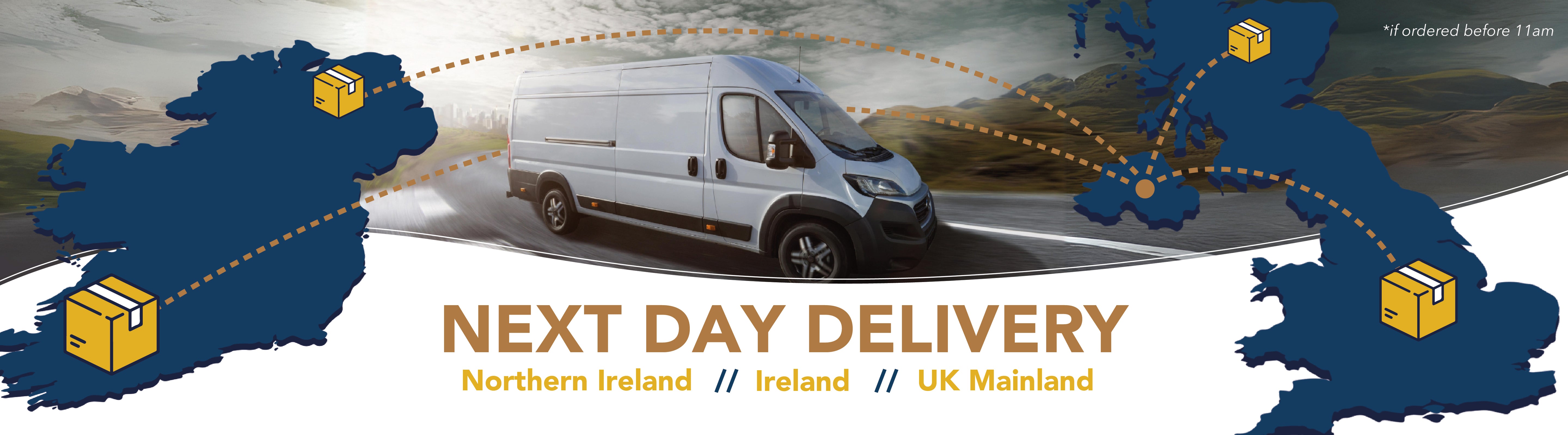 Next Day Delivery to Northern Ireland, Ireland and United Kingdom with Instant Print NI