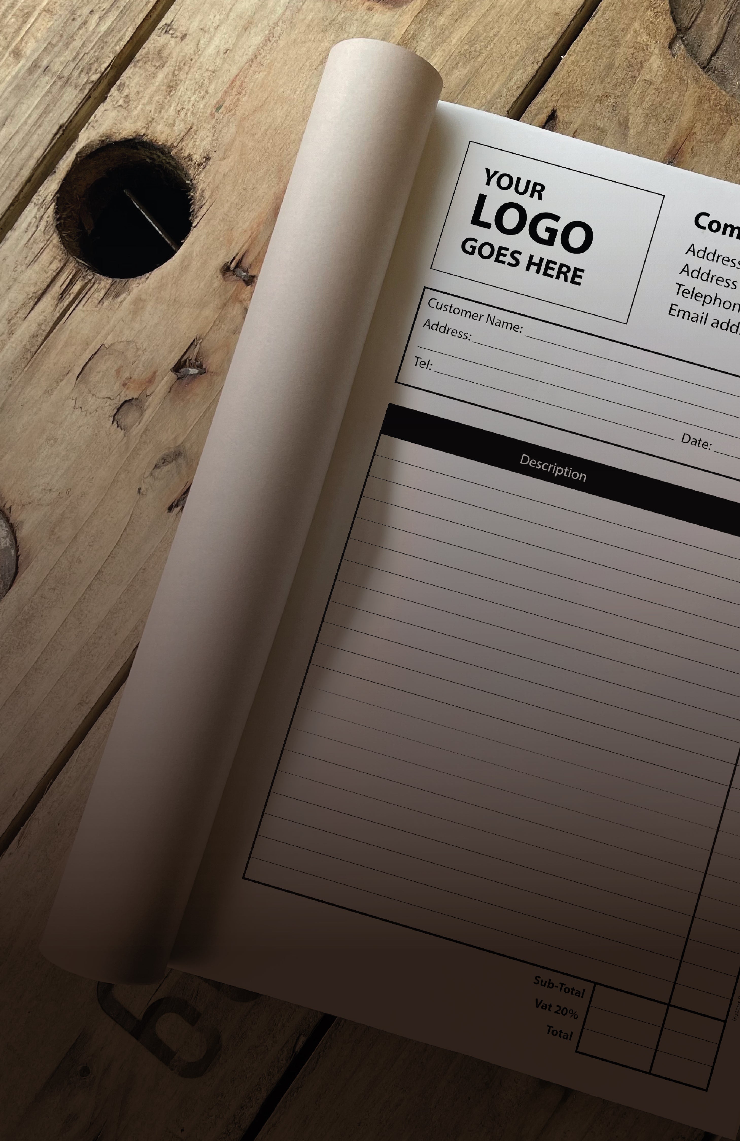 Invoice Book Template on a wooden surface