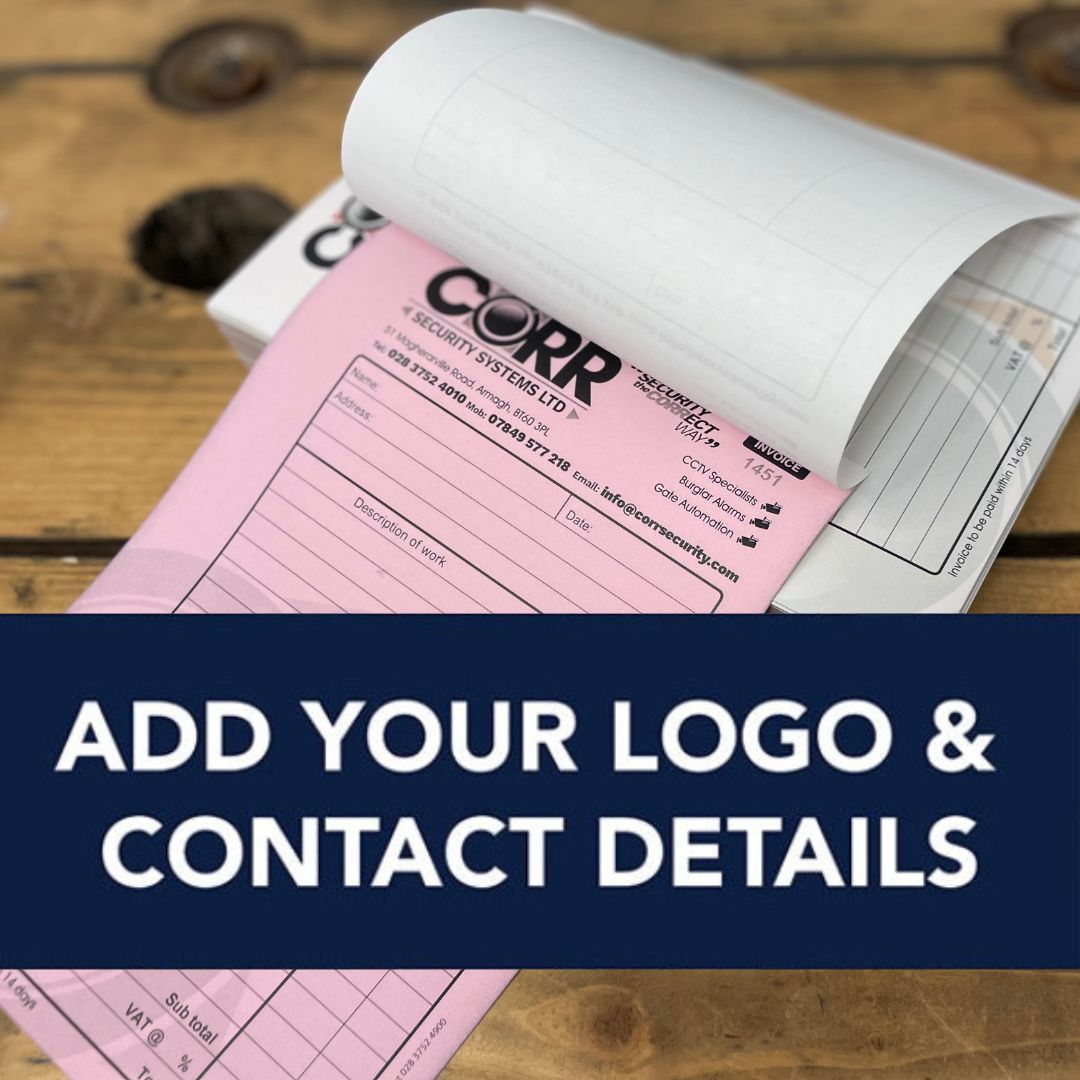 Duplicate NCR Set, with logo, contact details and numbered. - add your logo and contact details