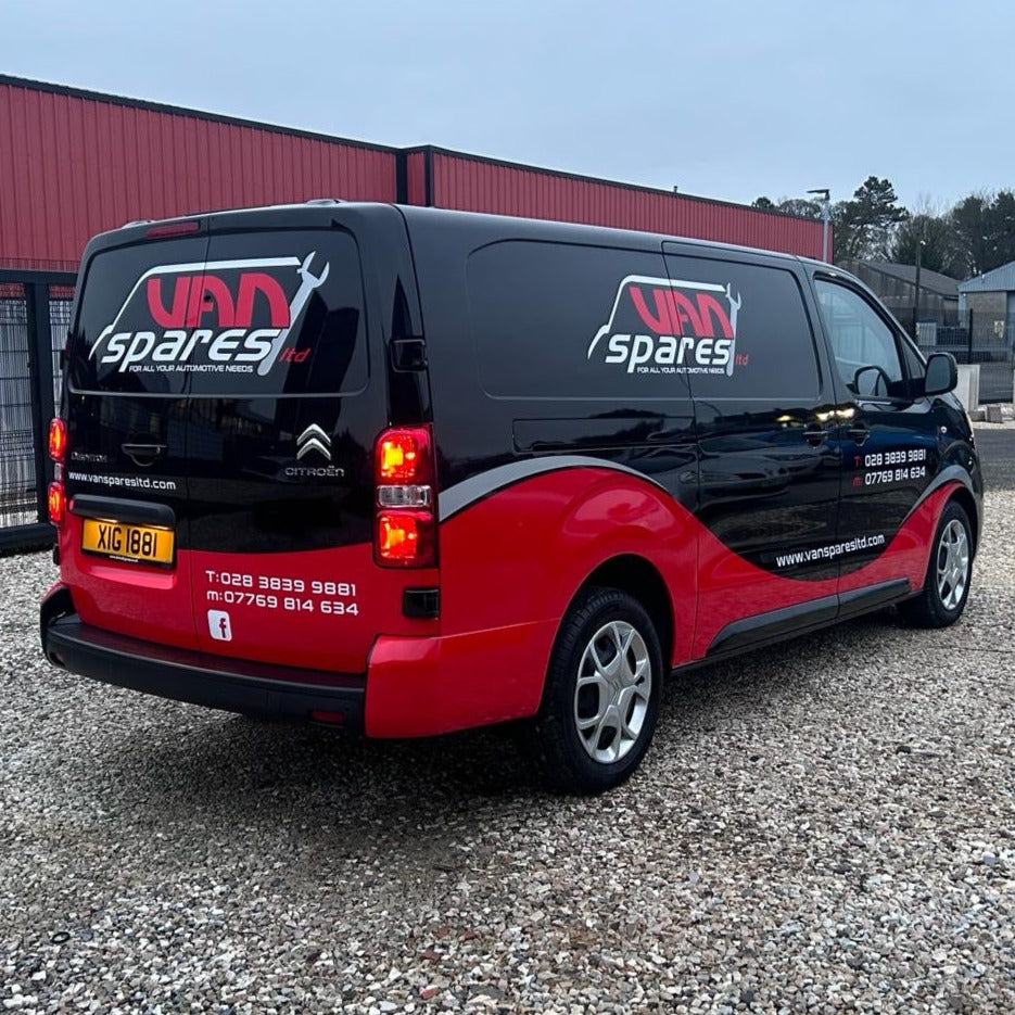 Black and Red Vehicle Graphic of Van Spares.
