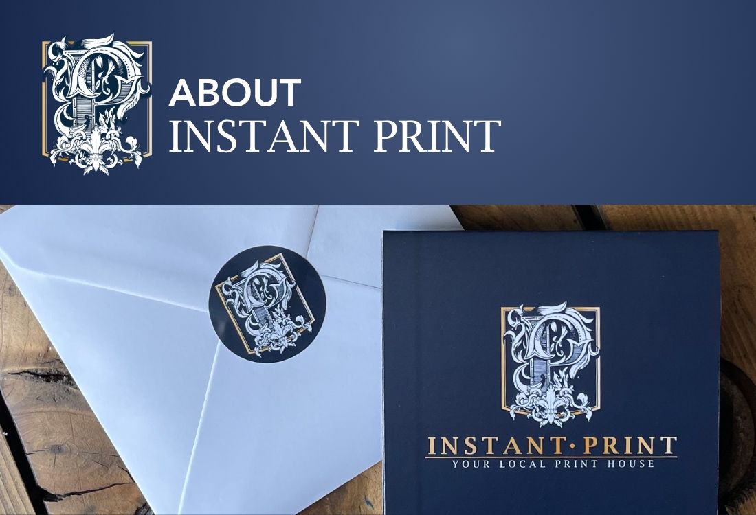 Mobile Version - About Instant Print Website Banner, displaying an Instant Print Branded Envelop and Discount Pack