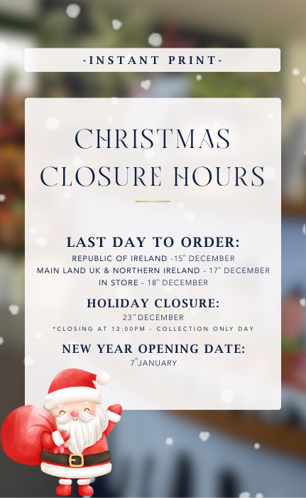 Christmas closure hours sign with Santa Claus figure on a blurred background