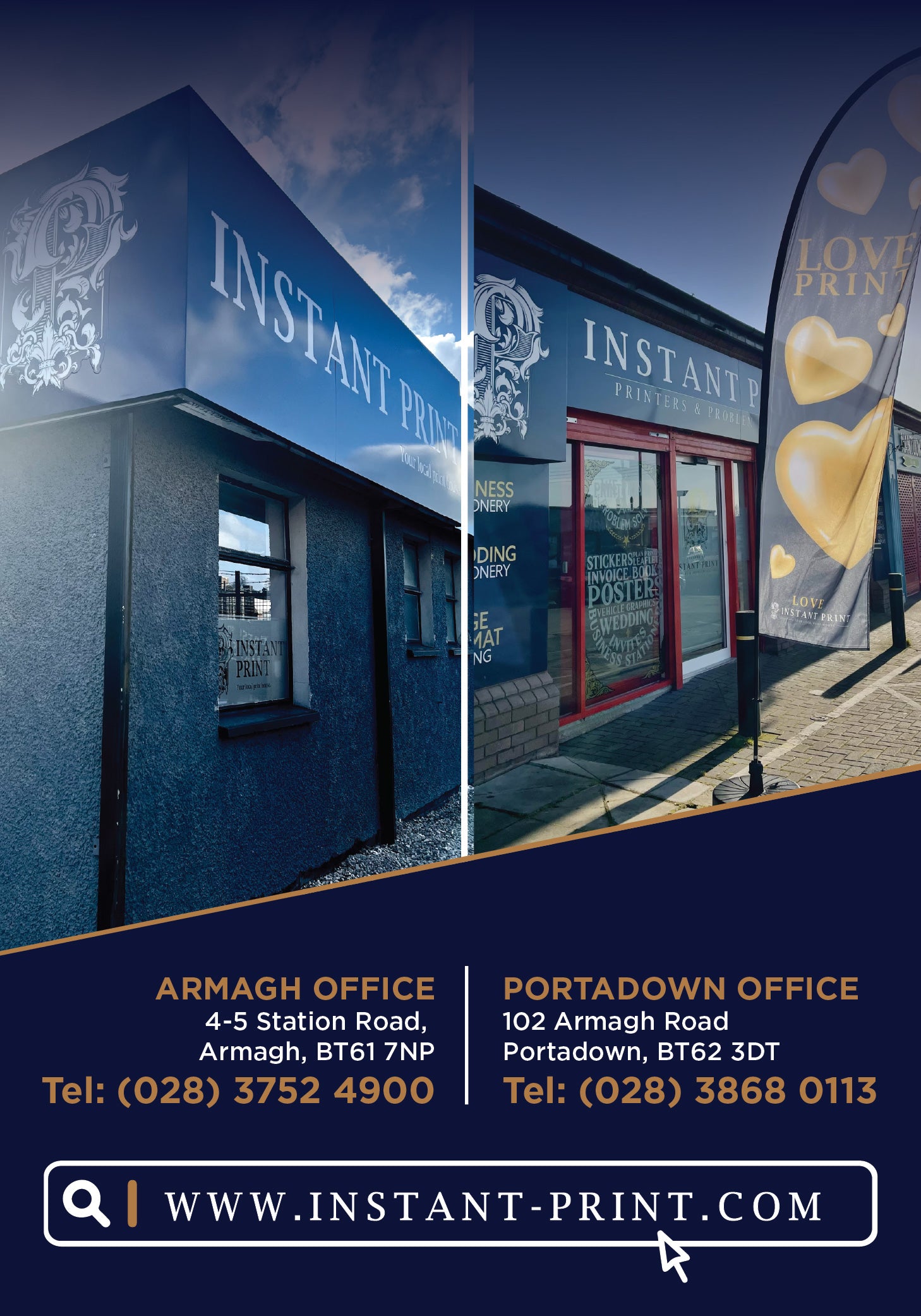 Two Instant Print Office Building, with the contact details at the bottom.