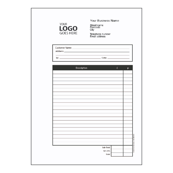 Invoice book - change your logo and contact details