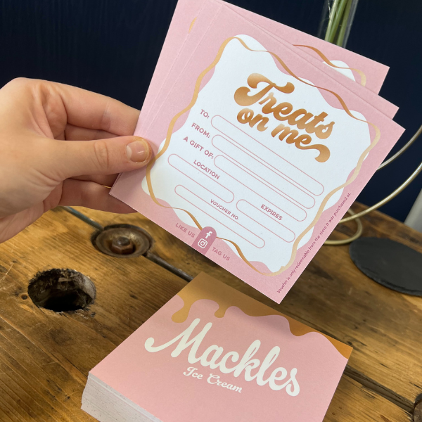 Pink and gold mackles ice cream gift voucher