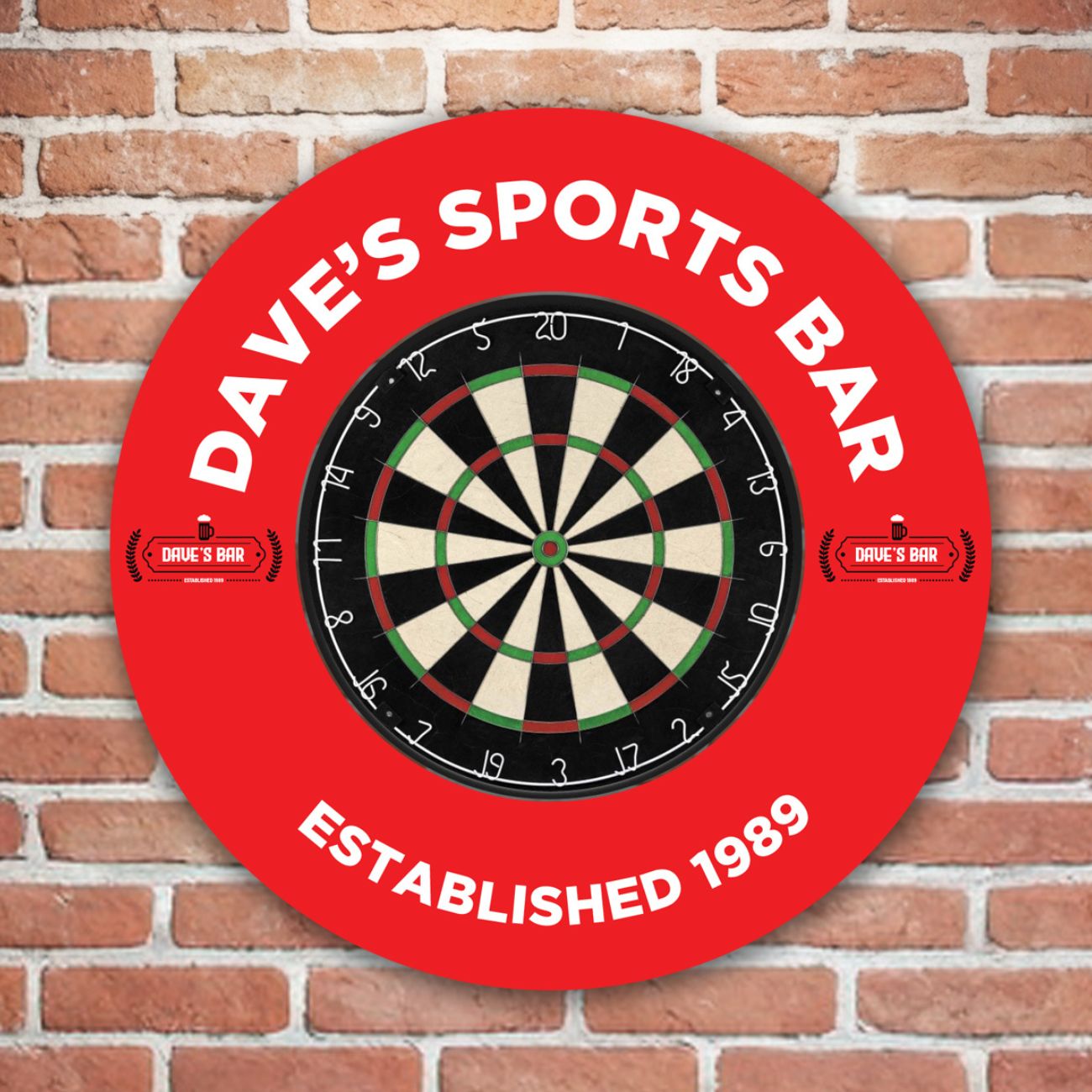 Mockup of a Custom Dartboard Surround on a brick wall