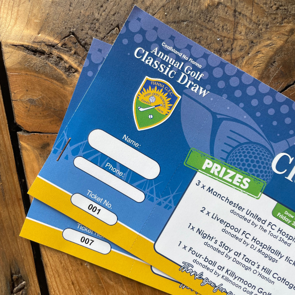 Annual golf classic draw tickets with perforated edge